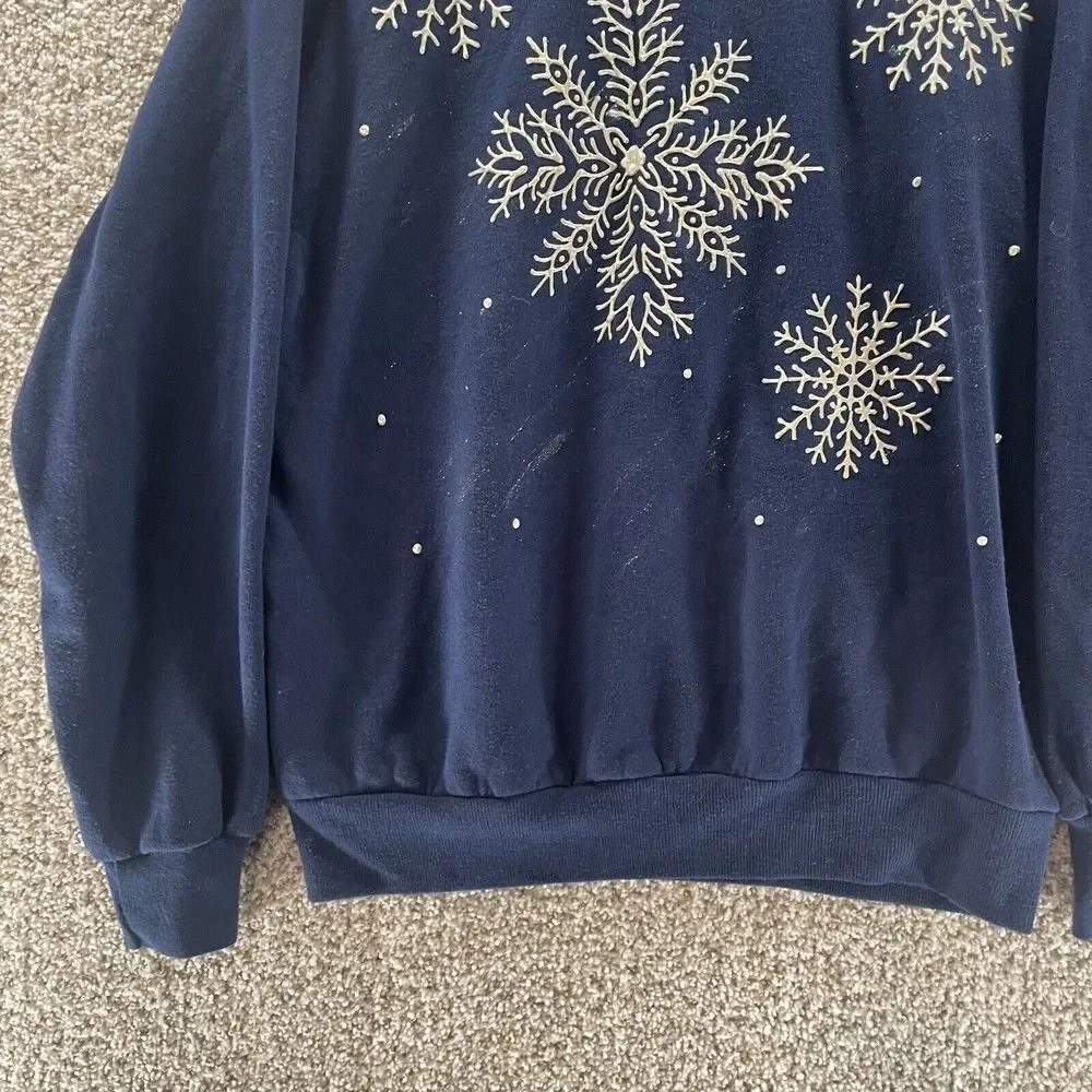Vintage‎ Snowflake Sweatshirt Womens Medium Blue Pullover Jerzees Made In USA